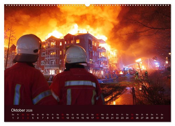Produktbild: Feuer und Flamme - Feuerwehrkalender (hochwertiger Premium Wandkalender 2026 DIN A2 quer), Kunstdruck in Hochglanz