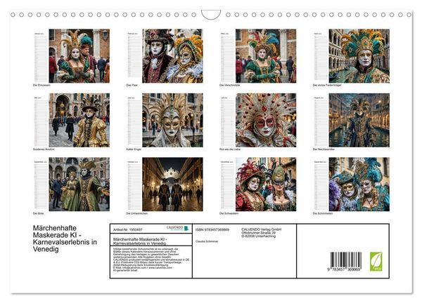 Produktbild: M&auml;rchenhafte Maskerade KI - Karnevalserlebnis in Venedig (Wandkalender 2026 DIN A3 quer), CALVENDO Monatskalender