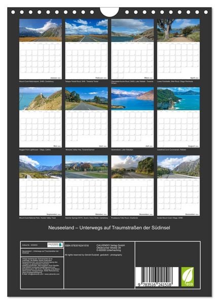 Produktbild: Neuseeland &ndash; Unterwegs auf Traumstra&szlig;en der S&uuml;dinsel (Wandkalender 2026 DIN A4 hoch), CALVENDO Monatskalender
