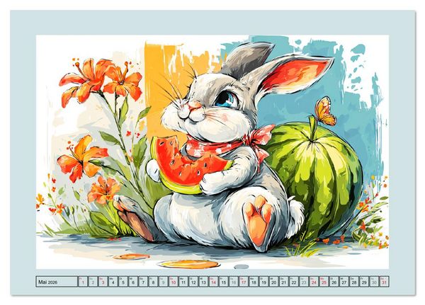 Produktbild: Kaninchen im Gl&uuml;ck. Entz&uuml;ckende Cartoons von s&uuml;&szlig;en Hasen (Tischkalender 2026 DIN A5 quer), CALVENDO Monatskalender