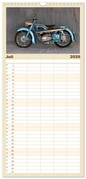 Produktbild: Familienplaner 2026 - Deutsche Motorrad - Legenden - Rollende Kunstwerke aus alten Zeiten mit 5 Spalten (Wandkalender, 21 x 45 cm) CALVENDO