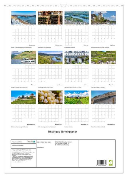 Produktbild: Rheingau Terminplaner (Wandkalender 2026 DIN A2 hoch), CALVENDO Monatskalender