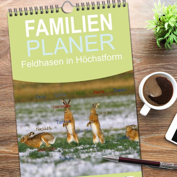 Produktbild: Familienplaner 2026 - Feldhasen in H&ouml;chstform mit 5 Spalten (Wandkalender, 21 x 45 cm) CALVENDO