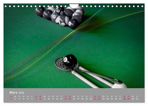 Produktbild: Freizeit Billard - Queue, Kugeln, Kreide und Tisch (Wandkalender 2026 DIN A4 quer), CALVENDO Monatskalender