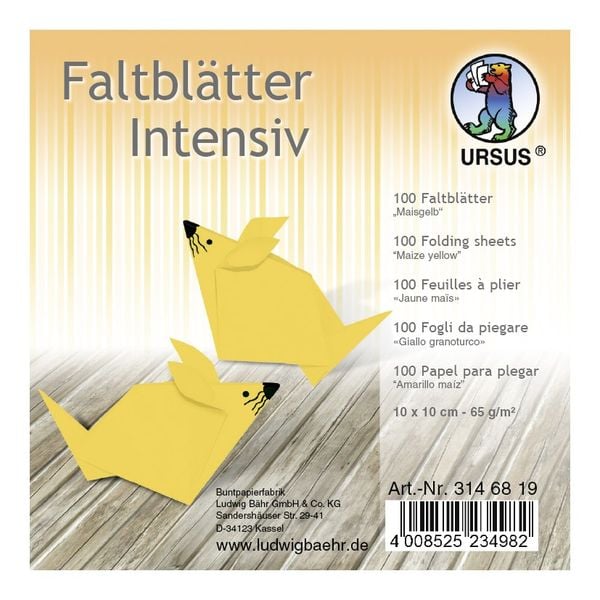 URSUS Falten Faltblätter Uni intensiv, Plakatkarton, 65 g/m², 10 x 10 cm, maisgelb