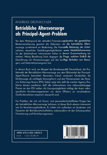 Produktbild: Betriebliche Altersvorsorge als Principal-Agent-Problem