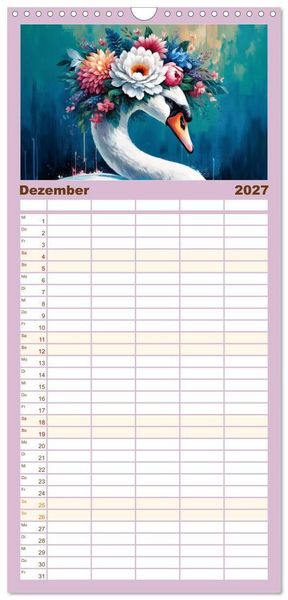 Produktbild: Familienplaner 2027 - Blumige Vogelportr&auml;ts mit 5 Spalten (Wandkalender, 21 x 45 cm) CALVENDO