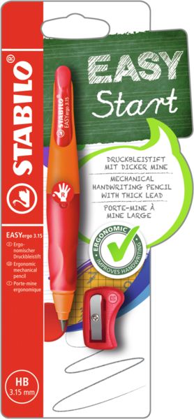 Produktbild: STABILO Druckbleistift EASYergo 3.15 mit Spitzer HB RH orange/rot Blister