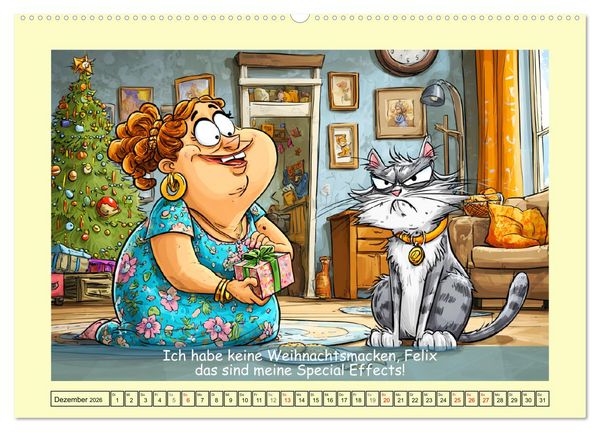 Produktbild: Katzen und Frauen. Lustige Cartoons vom t&auml;glichen Chaos (hochwertiger Premium Wandkalender 2026 DIN A2 quer), Kunstdruck in Hochglanz