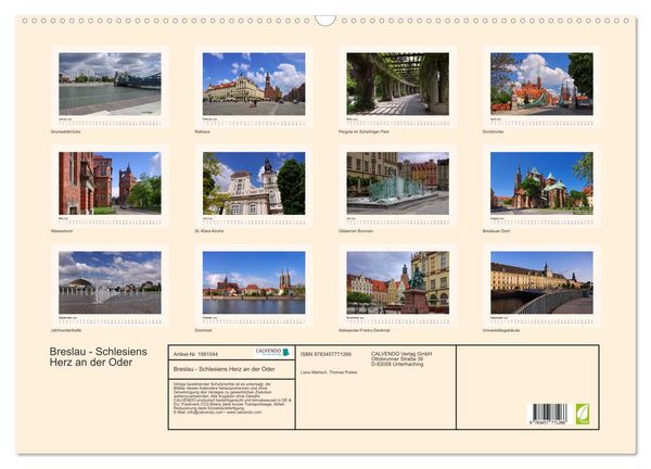 Produktbild: Breslau - Schlesiens Herz an der Oder (Wandkalender 2026 DIN A2 quer), CALVENDO Monatskalender