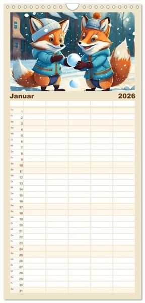 Produktbild: Familienplaner 2026 - Schlaufuchs - Abenteuer Schule mit 5 Spalten (Wandkalender, 21 x 45 cm) CALVENDO