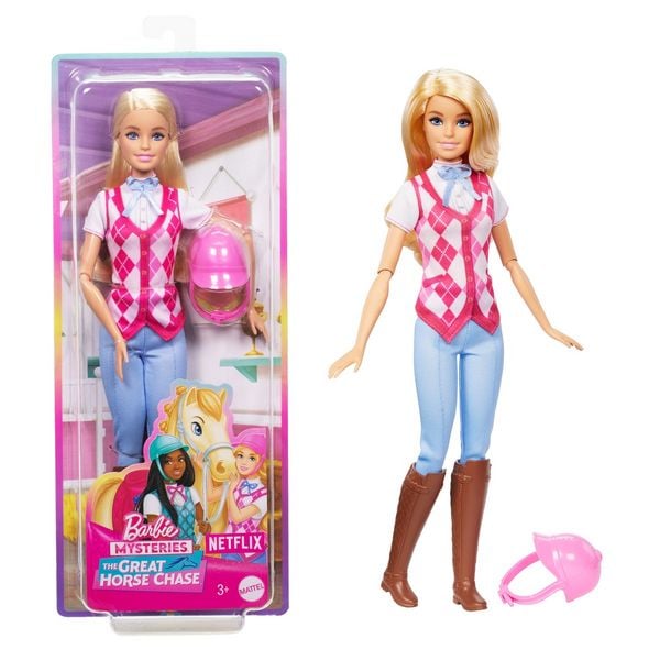 Barbie Mysteries: Das geheimnisvolle Pferdeabenteuer 'Barbie Malibu' Puppe mit Reitkleidung und Zubehör