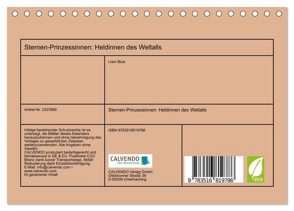 Produktbild: Sternen-Prinzessinnen: Heldinnen des Weltalls (Tischkalender 2027 DIN A5 quer), CALVENDO Monatskalender