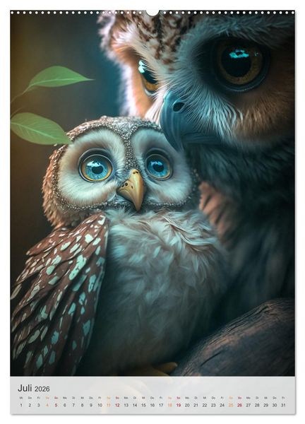 Produktbild: Eulenfamilie (hochwertiger Premium Wandkalender 2026 DIN A2 hoch), Kunstdruck in Hochglanz