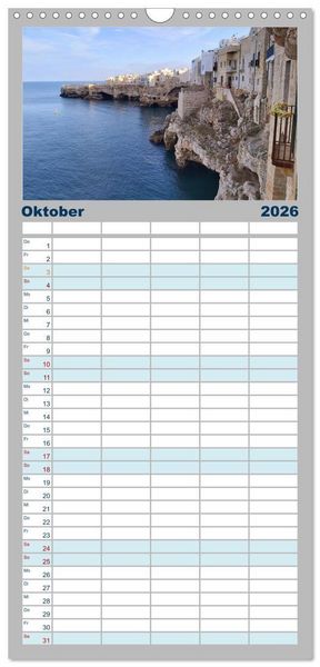 Produktbild: Familienplaner 2026 - Apulien ... der S&uuml;den Italiens mit 5 Spalten (Wandkalender, 21 x 45 cm) CALVENDO