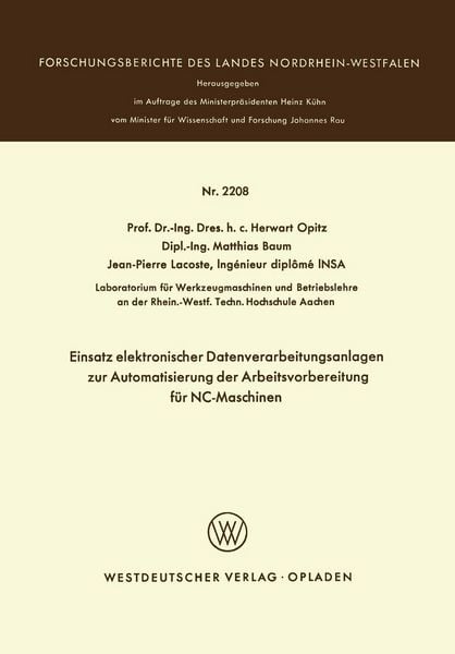 Produktbild: Einsatz elektronischer Datenverarbeitungsanlagen zur Automatisierung der Arbeitsvorbereitung f&uuml;r NC-Maschinen