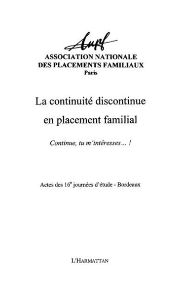 Produktbild: La continuite discontinue en placement familial - continue,
