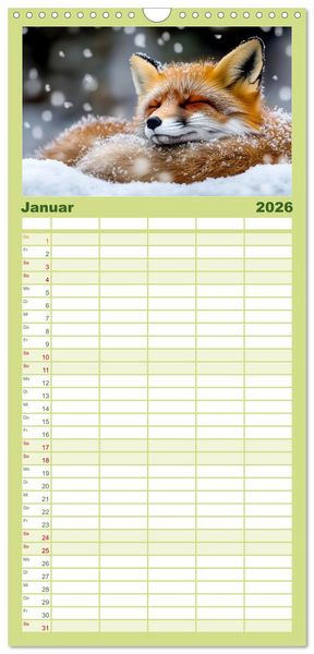 Produktbild: Familienplaner 2026 - Wilde Tierwelt im Wald mit 5 Spalten (Wandkalender, 21 x 45 cm) CALVENDO