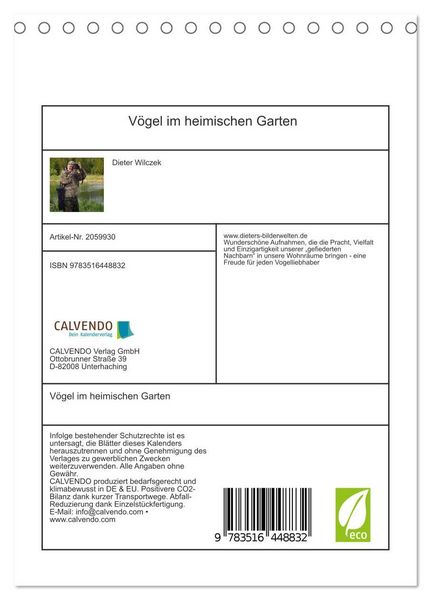 Produktbild: V&ouml;gel im heimischen Garten (Tischkalender 2026 DIN A5 hoch), CALVENDO Monatskalender