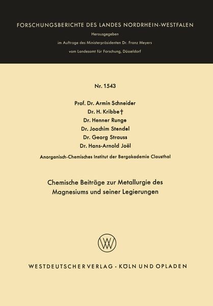 Produktbild: Chemische Beitr&auml;ge zur Metallurgie des Magnesiums und seiner Legierungen