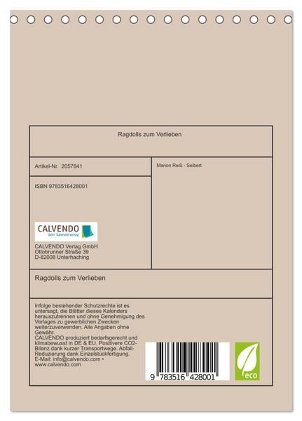 Produktbild: Ragdolls zum Verlieben (Tischkalender 2026 DIN A5 hoch), CALVENDO Monatskalender