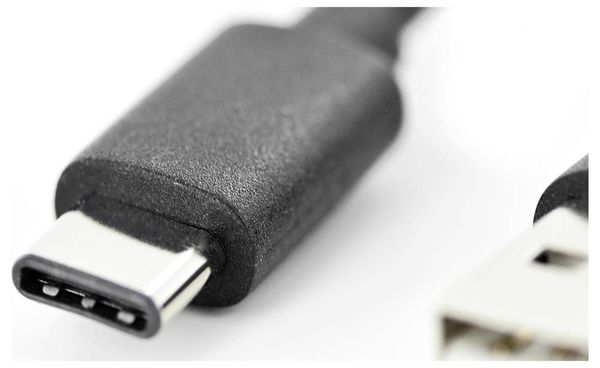 Produktbild: Digitus USB-Kabel USB 2.0 USB-C&reg; Stecker, USB-A Stecker 1.00 m Schwarz Flexibel AK-300154-010-S