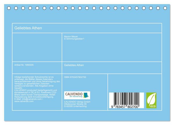 Produktbild: Geliebtes Athen (Tischkalender 2026 DIN A5 quer), CALVENDO Monatskalender