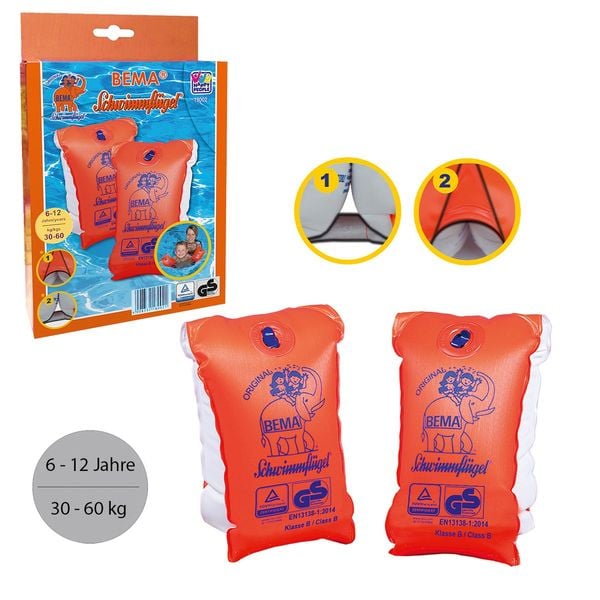 BEMA® 18001 - Original Schwimmflügel, orange, Größe 1, 30-60 kg, 6-12 Jahren