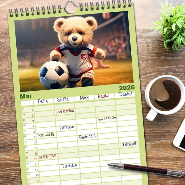 Produktbild: Familienplaner 2026 - Teddyb&auml;r und seine Abenteuer mit 5 Spalten (Wandkalender, 21 x 45 cm) CALVENDO