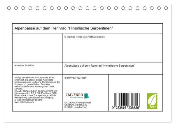 Produktbild: Alpenp&auml;sse auf dem Rennrad "Himmlische Serpentinen" (Tischkalender 2026 DIN A5 quer), CALVENDO Monatskalender