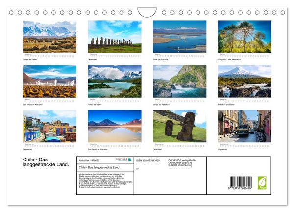 Produktbild: Chile - Das langgestreckte Land. (Wandkalender 2026 DIN A4 quer), CALVENDO Monatskalender