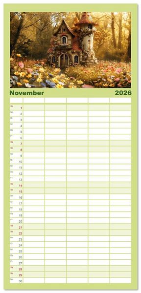 Produktbild: Familienplaner 2026 - Das kleine H&auml;uschen im Wald mit 5 Spalten (Wandkalender, 21 x 45 cm) CALVENDO