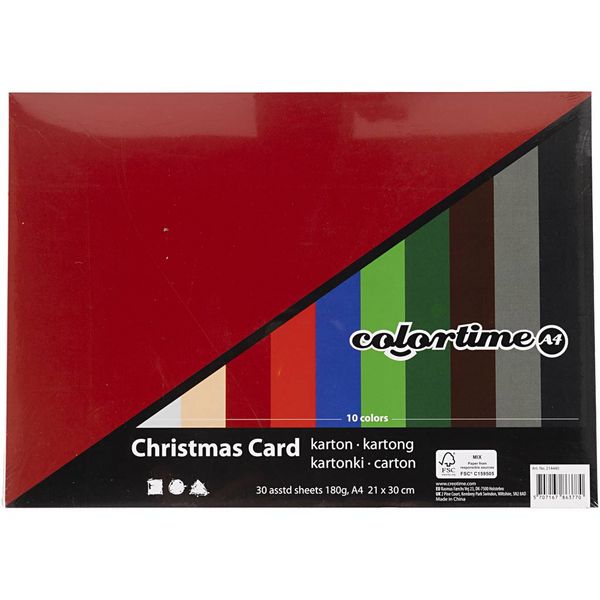 Produktbild: Creativ Company Weihnachts-Karton, A4, Blatt 210x297 mm, 180 g, sortierte Farben, 300 Blatt sortiert