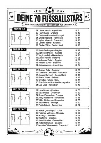 Produktbild: WM 2026 Fu&szlig;ball Malbuch f&uuml;r Kinder ab 6 Jahren mit 70 authentischen Spielerzeichnungen