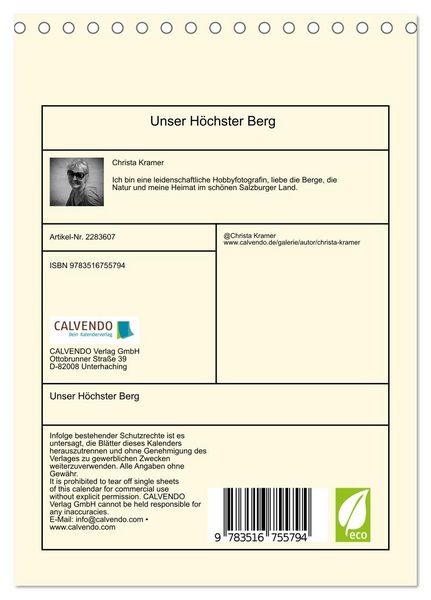 Produktbild: Unser H&ouml;chster Berg (Tischkalender 2027 DIN A5 hoch), CALVENDO Monatskalender