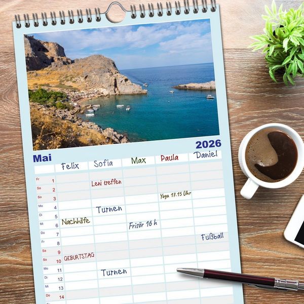 Produktbild: Familienplaner 2026 - Str&auml;nde der Insel Rhodos mit 5 Spalten (Wandkalender, 21 x 45 cm) CALVENDO