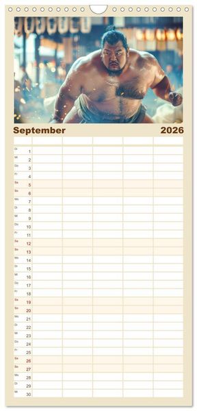 Produktbild: Familienplaner 2026 - Sumo - Japans schwere Ringer mit 5 Spalten (Wandkalender, 21 x 45 cm) CALVENDO