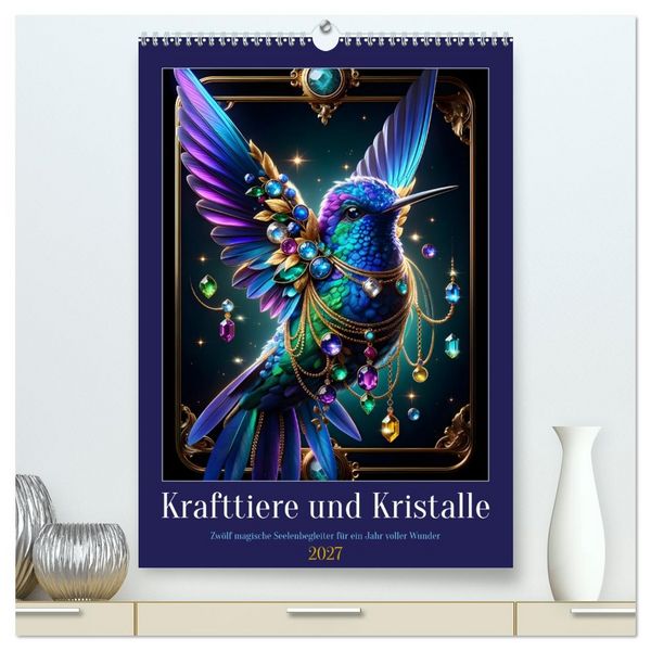 Produktbild: Krafttiere und Kristalle (hochwertiger Premium Wandkalender 2027 DIN A2 hoch), Kunstdruck in Hochglanz