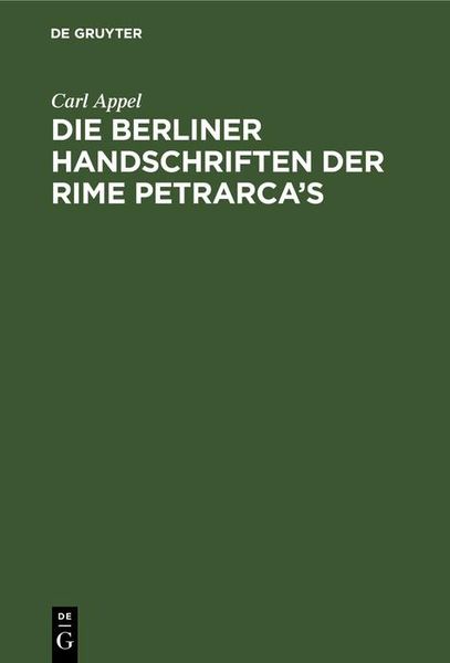 Produktbild: Die Berliner Handschriften der Rime Petrarca's