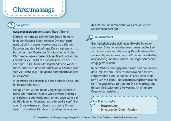 Produktbild: 30 K&ouml;rperreisen und Entspannungs&uuml;bungen f&uuml;r Kinder von 6 bis 12
