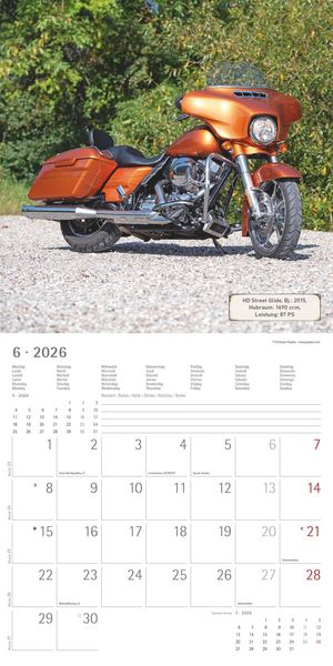 Produktbild: Harleys 2026 - Broschürenkalender 30x30 cm (30x60 geöffnet) - Kalender mit Platz für Notizen - Motorräder - Bildkalender - Wandplaner - Harley-Davidso
