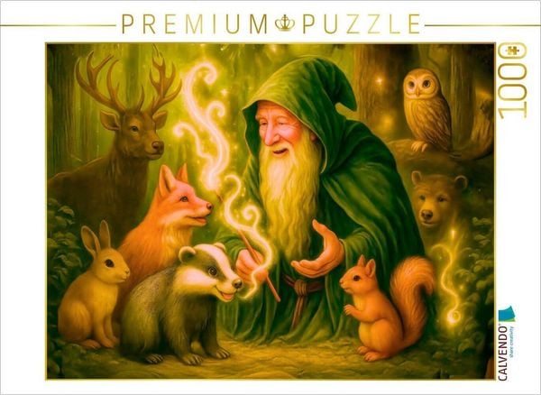 CALVENDO Puzzle Magier im Einklang mit den Tieren des Waldes | 1000 Teile Lege-Größe 64x48cm Foto-Puzzle für glückliche Stunden