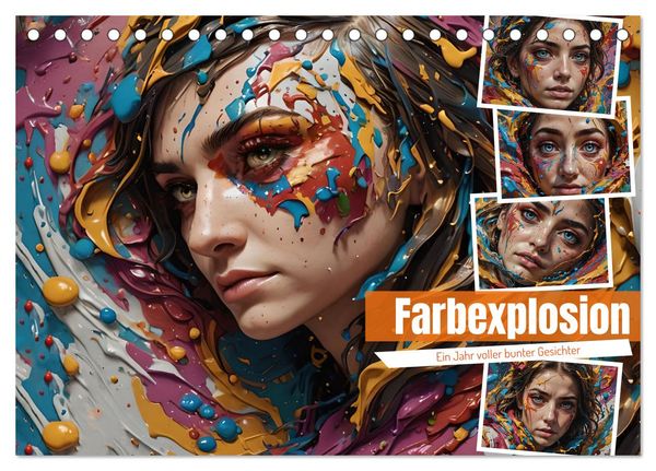 Produktbild: Farbexplosion - Ein Jahr voller bunter Gesichter (Tischkalender 2026 DIN A5 quer), CALVENDO Monatskalender