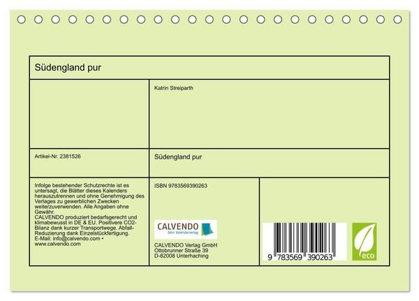 Produktbild: S&uuml;dengland pur (Tischkalender 2027 DIN A5 quer), CALVENDO Monatskalender