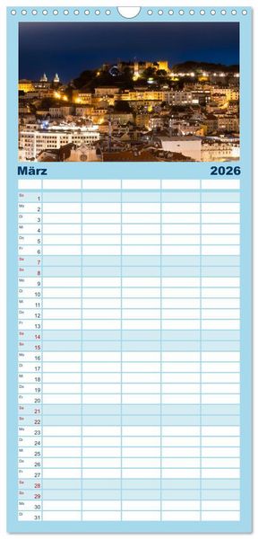 Produktbild: Familienplaner 2026 - Eine Stadt voller Charme - Lissabon mit 5 Spalten (Wandkalender, 21 x 45 cm) CALVENDO