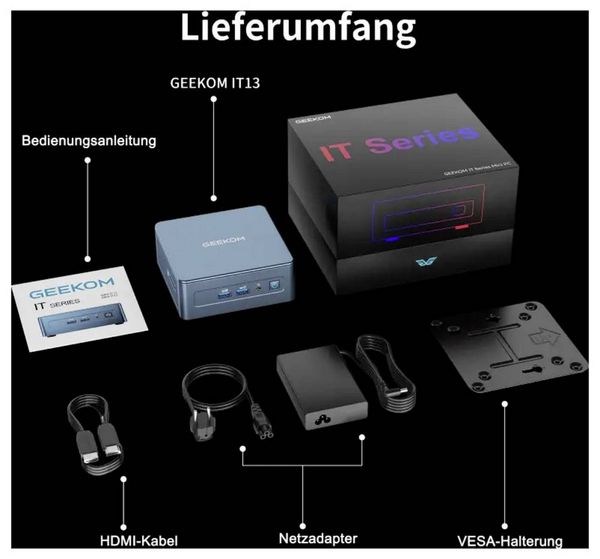 Produktbild: GEEKOM Mini PC IT13 2026 Edition Intel&reg; Core&trade; Ultra 7 (Series 3) 356H 4.7GHz 32GB RAM 1TB SSD Intel Graphics Win 11 Pro Mini IT13