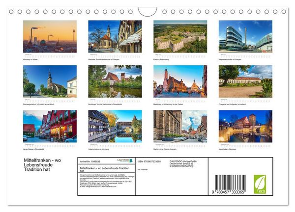 Produktbild: Mittelfranken - wo Lebensfreude Tradition hat (Wandkalender 2026 DIN A4 quer), CALVENDO Monatskalender