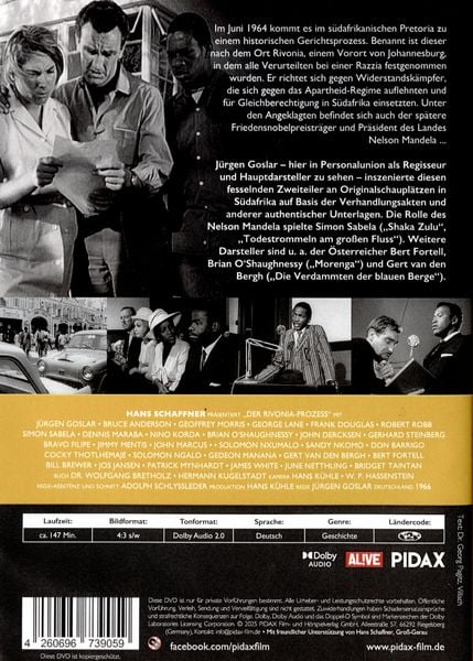 Produktbild: Der Rivonia-Proze&szlig; / Fesselnder Zweiteiler &uuml;ber den historischen Prozess um Nelson Mandela (Pidax Historien-Klassiker)