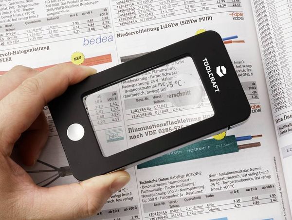 Produktbild: TOOLCRAFT TO-10283184 Handlupe mit LED-Beleuchtung Vergr&ouml;&szlig;erungsfaktor: 2 x, 4 x Linsengr&ouml;&szlig;e: (&Oslash;) 23 mm Schwarz