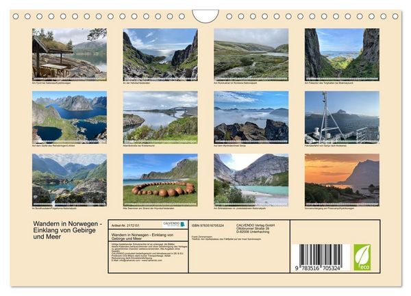 Produktbild: Wandern in Norwegen - Einklang von Gebirge und Meer (Wandkalender 2026 DIN A4 quer), CALVENDO Monatskalender